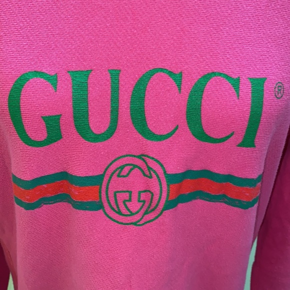 Gucci vintage inspired oversized long sleeve logo pink sweatshirt interlocking G - Picture 5 of 15